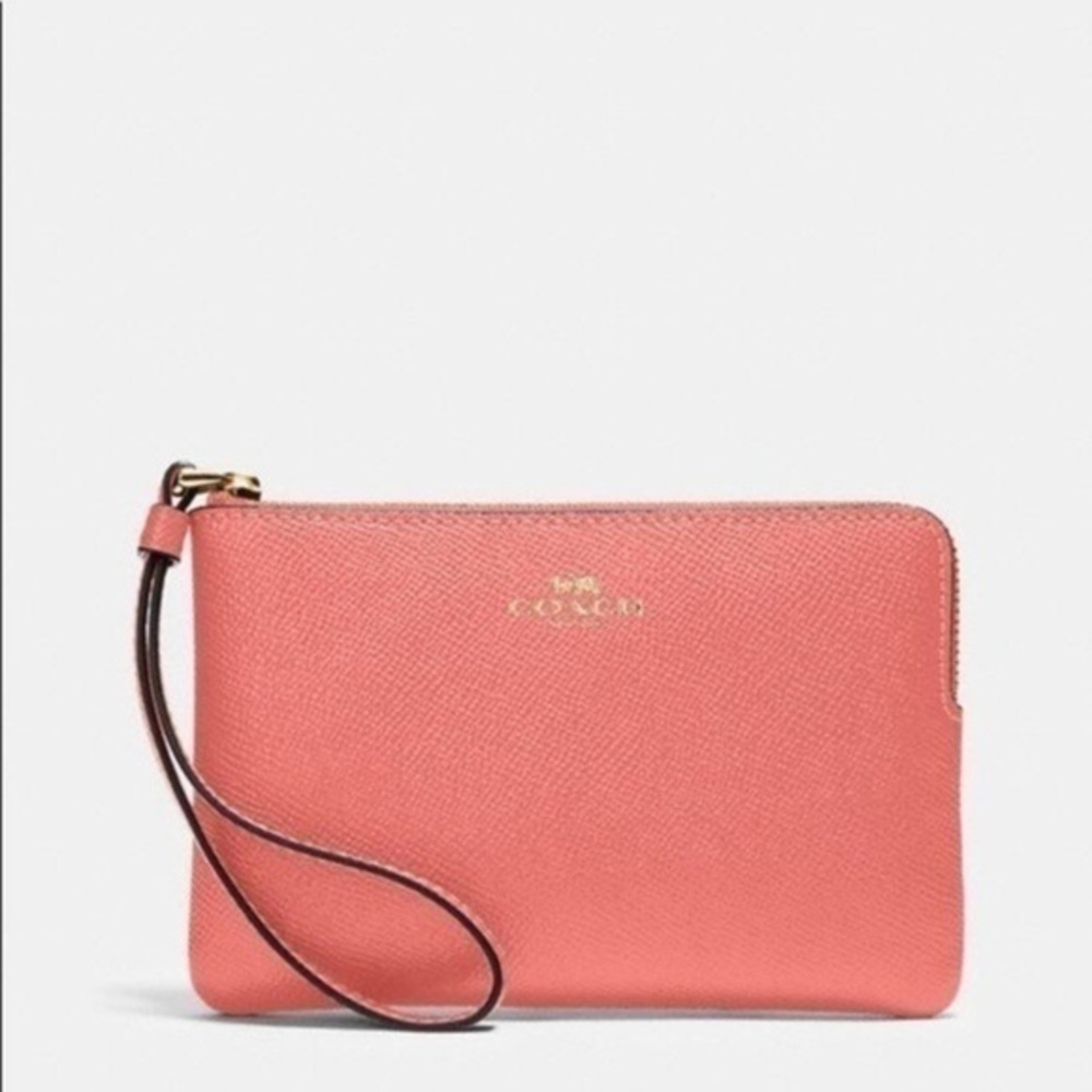 Coach Pink Corner Zip Wristlet Crossgrain Leather Wallet NWT